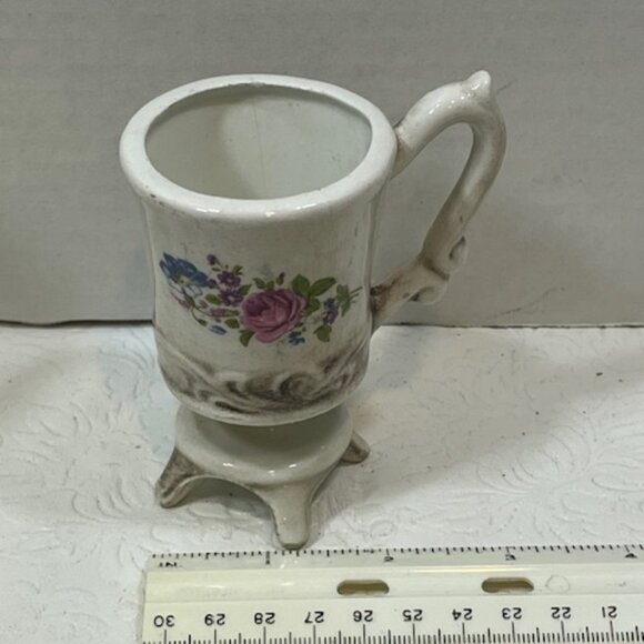 VTG PG Italy Porcelain Floral Footed Tea/Coffee Cup Unique Handle 3.5" Tall - Picture 12 of 14
